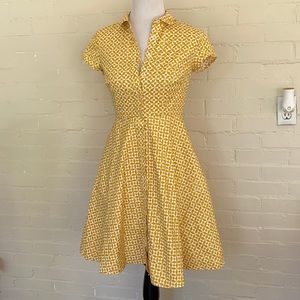 Boden Mustard Geometric Print Button Down Dress
